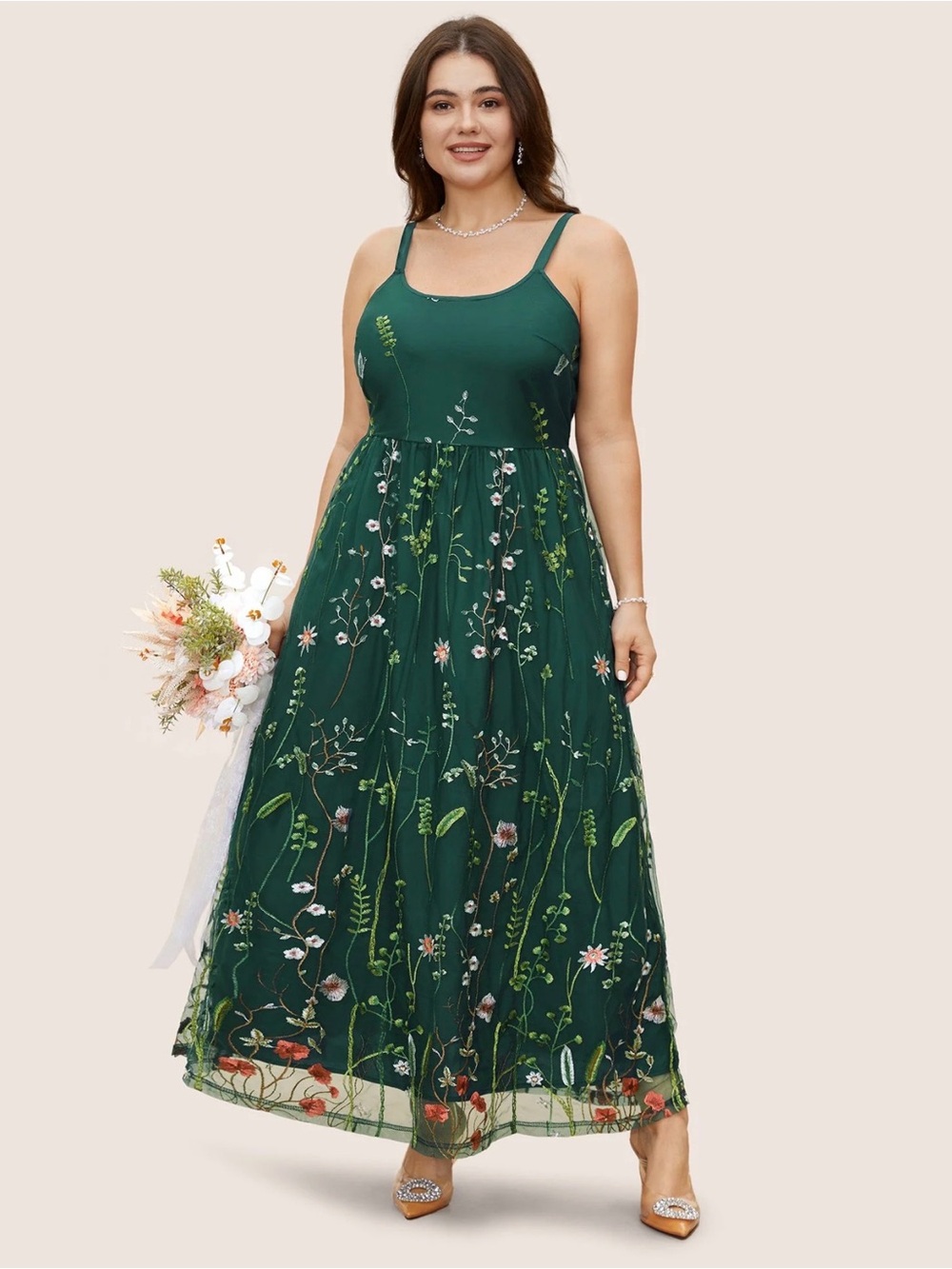 BloomChic U Neck Floral Embroidered Mesh Cami Dress 28/5X